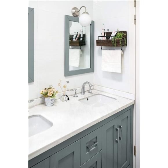 Wall Mounted Toothbrush Holder Wooden Bathroom Organizer Towel Rack Toothpaste - Picture 5 of 8